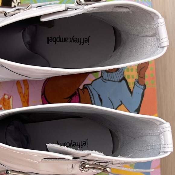 NIB Jeffrey Campbell Standoff White Leather Moto Boots(8.5) 90s Grunge Aesthetic - Picture 7 of 14